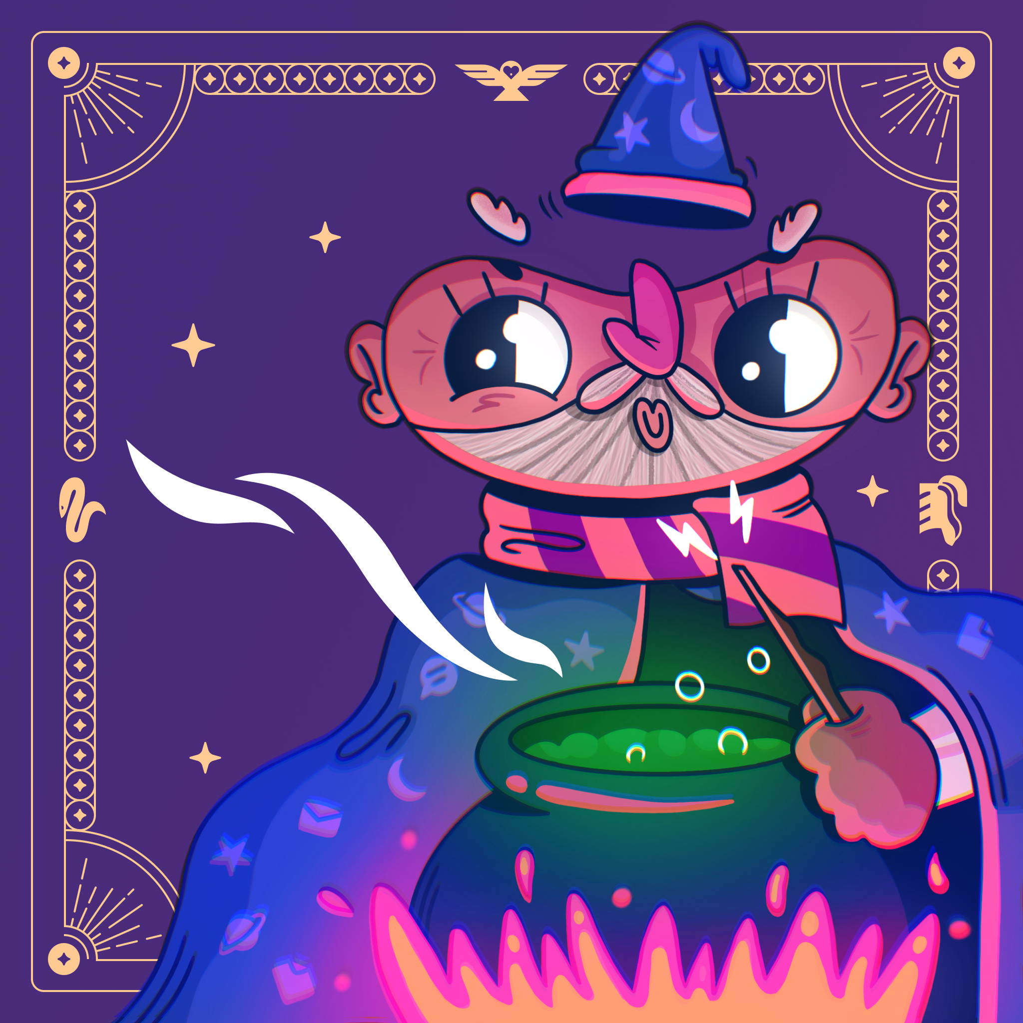 A Magic Time of Year cartoon illustration magic owl snake vector wizard