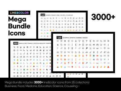 Line&Color Mega Bundle Icons set app icon bundle icon business color icon flat icon food icon graphic design icon icon illust icon line icon mega icon vector icon web icon