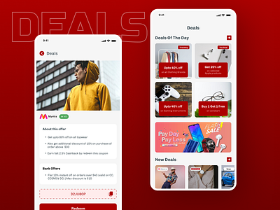 Coupons / Daily Deals Mobile App Design app app design black friday bonanza bumper clean ui coupons deals design discounts flash sale hot deals mega offer mega sale mobile app mobile app design offers red red theme sale