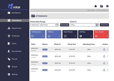 HRM Attendane Page / UI/UX Design