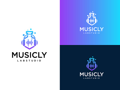 Musicly Labstudio branding creative logo dual meaning logo flat logo gradient logo lab logo logo and branding logo design meaningful design minimal logo minimalist logo modern logo music logo technology techy