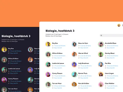 Online education - Class results application avatars dark mode dashboard design education interface results ui