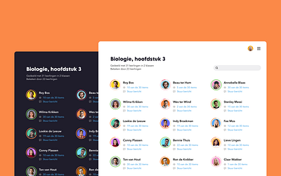 Online education - Class results application avatars dark mode dashboard design education interface results ui