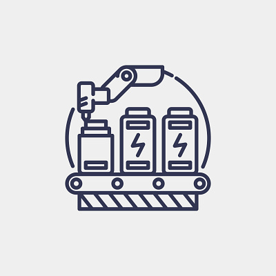 Mass Battery Production icon battery design factory finance graphic design icon illustration logo vector