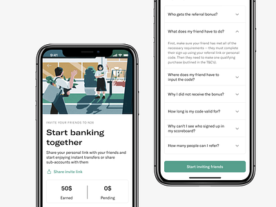 N26 friend referral system app friend referral illustration ios payment app ui ux