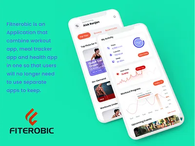 Fiterobic - One Stop Fitness and Health Solution App appuidesign branding figma hire me product design ui uidesign