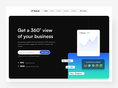 Cust.io - CRM Platform SaaS clean component crm dark dashboard minimalist saas software ui web web design