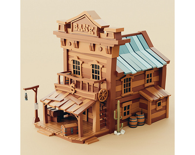Lowpoly Wild West Bank stylized western wild west