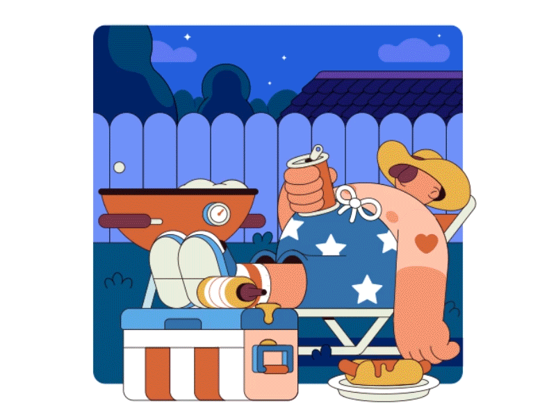 Independence Day 4th july aftereffects animation bbq characteranimation hotdog illustration illustrator independence day vector