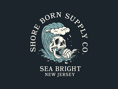 Shore Born Supple Co. badge design bagde logo brand branding bright blue dark blue design digital hand drawing distressed graphic design hand drawn illustration illustrator logo procreate retro t shirt design vintage white