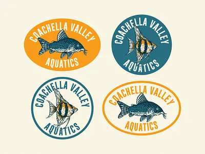 Coachella Valley Aquatic badge design blue brand branding design distressed graphic design hand drawn illustration illustrator logo logo image logogram off white orange procreate retro vintage drawing vintage logo white