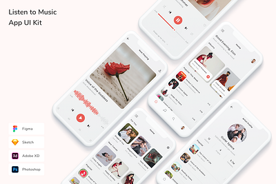 Listen to Music App UI Kit app design listen music player playlist podcast radio ui ui design ui kit ux