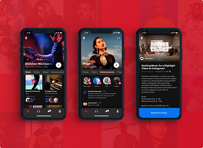 Treble Profiles band channel concert gradient interface ios market marketplace music musician opportunities page poster profile red social social network ui ux