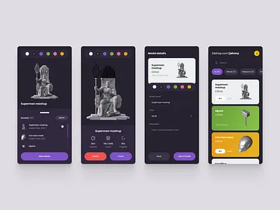 3D Printing Shop (Dark) 3d app dark mobile model print printing shop ui ux