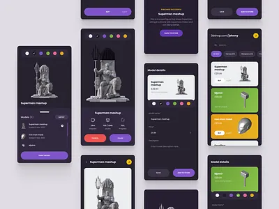 3D Printing Shop (Dark) 3d app dark mobile model print printing shop ui ux
