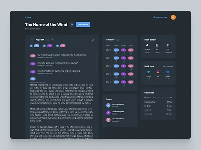 Book Collaboration Dashboard (Dark) author book books dark dashboard editor publisher ui ux web design