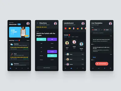 Language Learning (Dark) app dark education educational language learning mobile ui ux