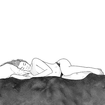Are you talking to yourself too? bed black and white drawing hand drawn handdrawn illustration naked woman selfie sleeping woman