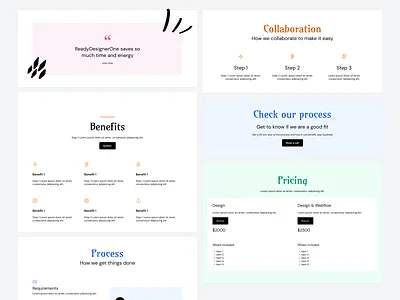 No code agency website sections for landing page clean concept design landing page minimal simple typography ui