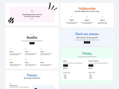 No code agency website sections for landing page clean concept design landing page minimal simple typography ui