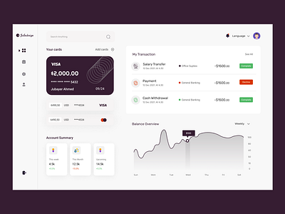 Digital Banking Dashboard admin panel banking best design dashboard design digital banking finance illustration minimal mobile app design product design ui uidesign uiux uiuxdesign wallet web app web design