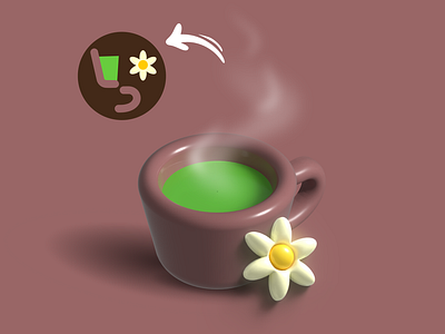 3D CUP OF TEA IN SECONDS IN ADOBE ILLUSTRATOR 3d branding cup cute design flower icon illustration realistic ui vector