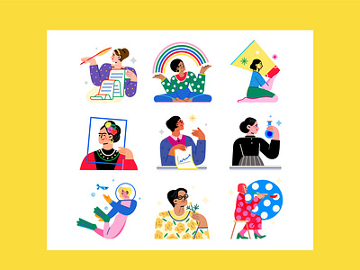 Women Creators Pitch Stickers avatar characters design concept illustration sticker stickers vector woman day