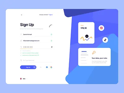 Easymail: Sign Up analytics appdesign concept dashboard design email login login signup mail management minimal register register page sign in sign up ui uidesign userinterface web website