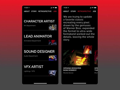 Batman 90's — Mobile Interactive animation batman black branding cards clean dark dc gif interactive job join us minimal mobile red retrospective rework table ui ux