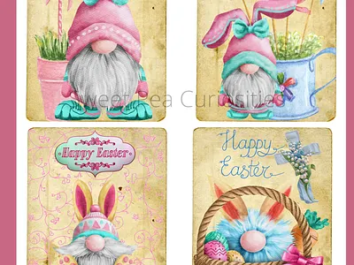 Easter Gnome Cards collage design ephemera folio journal junkjournal