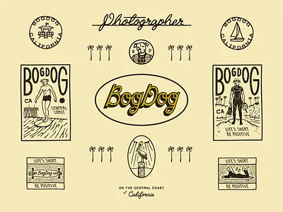 Bogdog badge beach branding california character coast custom dog drawn graphic design hand icon illustration lettering logo ocean skate southern surf vintage
