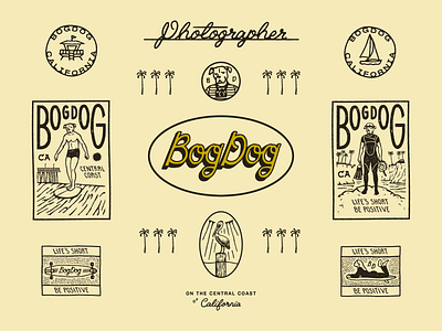 Bogdog badge beach branding california character coast custom dog drawn graphic design hand icon illustration lettering logo ocean skate southern surf vintage