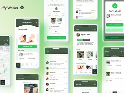 Fluffy Walker Cover Screens (Dog Walking App) app clean figma illustration mockup splash ui ux