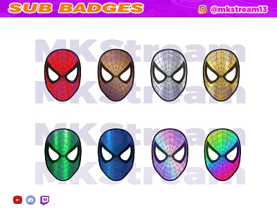 Twitch sub badges spiderman pack animated emotes anime avengers design emotes hero illustration spider spider man spiderman sub badge sub badges superhero twitch sub badges
