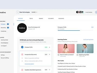 Raise - Dashboard Concept For Founders cap table dailui dashboard deal room design equity faqs founders funding getraise investors raise ui uid ux uxui web web 3