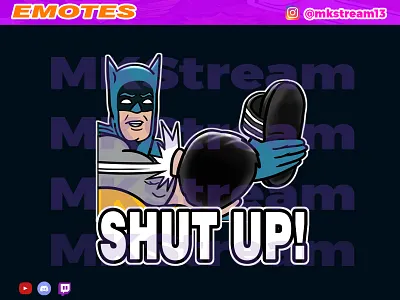 Twitch emotes batman shut up! animated emotes anime batman design emote emotes hype illustration robin shut up slap sub badge superhero