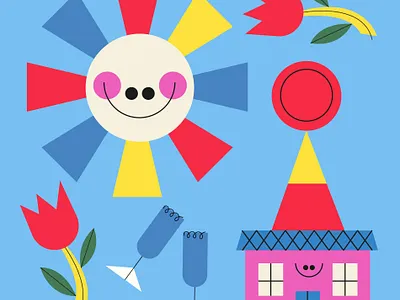 Joy characters graphic illustration midcentury spring sun vector