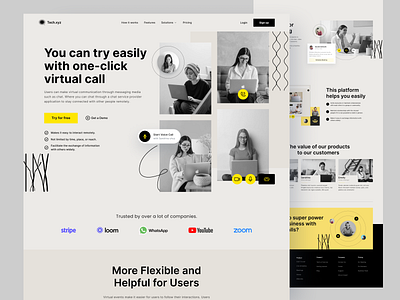 Virtual Call Platform - Landing Page activity clean design digital landing page meetings minimal platform saas ui uiux video call video meeting virtual virtual meeting web website yellow
