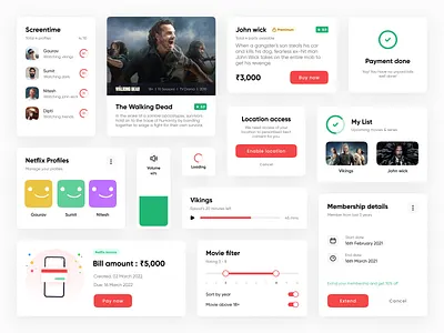 Netflix app widgets - Mobile Application cards clean ui componets dribbble membership minimilistic mobile app movies movietime netflix payment profile series trending userexperience visual watching widget