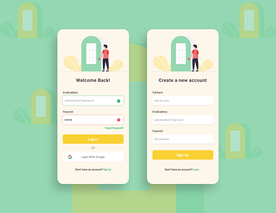 Mobile app Login and Sign up Screens