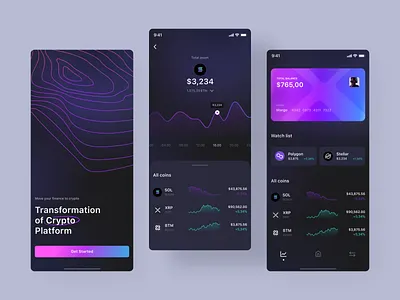 Cryptocurrency trading mobile app project. 2022 trend app banking app blockchain crypto cryptocurrency design finance app fintech industry mobile payment app ui ux