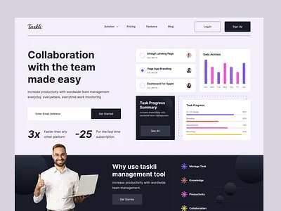 Online Task Management - Landing Page dashboard hero landing page management minimal modern ui productivity project project management task task manager team ui ux web website