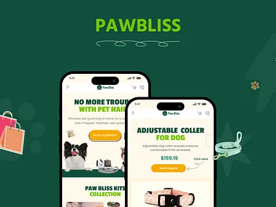 PAWBLISS- Pet Shop eCommerce Website animals app design cat food dog food ecommerce lending page pet care pet health pet shop shopify store ui website website design