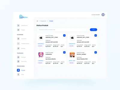 Product listing for cashplus branding cashplus clean dashboard design topup system ui web