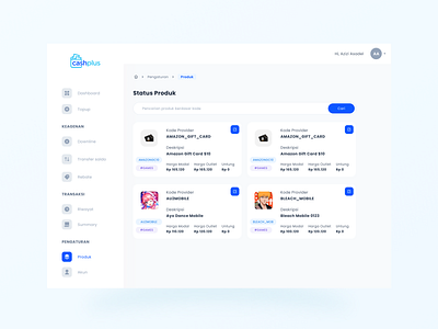 Product listing for cashplus branding cashplus clean dashboard design topup system ui web