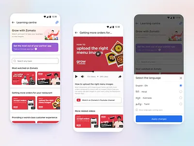 Learning centre for our restaurant partner 3d app branding dashboad delivery design food illustration interaction languages learning restaurant rider ui ux videos web webdesign website zomato
