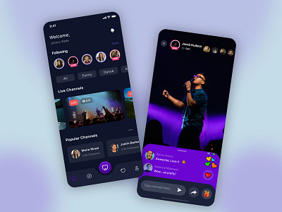 Live Streaming 🎬 App Design app app design application clean clean ui design entertainment live live streaming live streaming app ui mobile app music pattern player product streaming ui ui ux design ux video