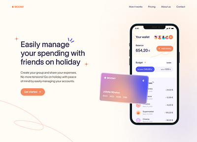 Moony - Wallet App Landing Page app banking branding concept credit card desktop finance hero homepage interface landing landing page money ui ux wallet