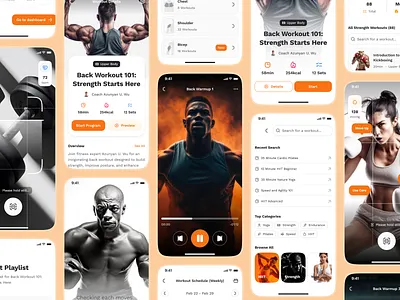 sandow v2: AI Fitness & Nutrition App | Smart Workout Exercise ai fitness app ai fitness coach ai workout app clean exercise list figma ui kit fitness companion app fitness mobile app fitness ui kit minimal modern orange personalized fitness smart fitness smart workout virtual coach app wellness app workout app workout ui workout video player