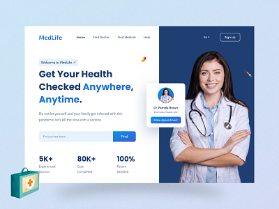 MedLife - Web UI Design creative design doctor figma hospital website landing page design medical landing page medical web ui medical website medicine patient treatment typography ui ui ux design visual design web banner design web design web template web ui website design